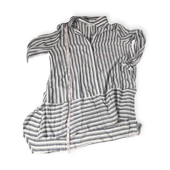 Striped Pleione Womens Button-Up Blouse M Navy/White - Picture 4 of 6